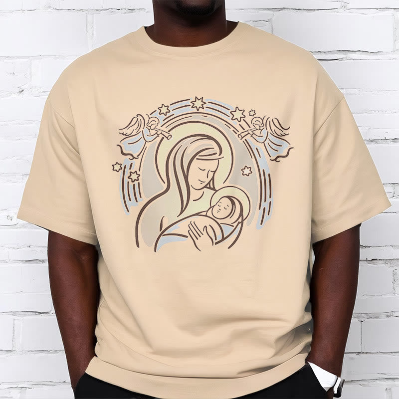 Christianartworkshop Cartoon Style Madonna and Child Short Sleeve Washed T-shirt - image 6