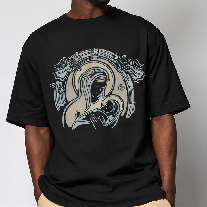 Christianartworkshop Cartoon Style Madonna and Child Short Sleeve Washed T-shirt - image 4