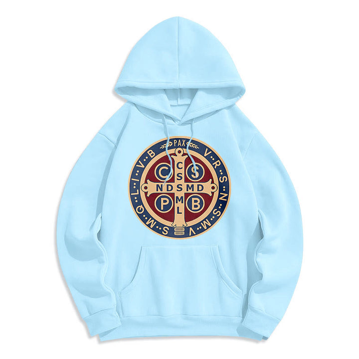 Christianartworkshop Classic Colored Style St. Benedict Protector Fleece Lined Polyester Hoodie