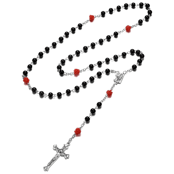 Christianartworkshop Madonna in Profile & Crucifix of 6 mm Rose Round Multicolor Pearl Alloy Chain Rosary(8 colors)