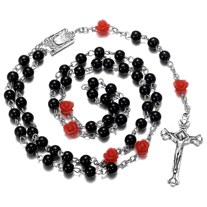 Christianartworkshop Madonna in Profile & Crucifix of 6 mm Rose Round Multicolor Pearl Alloy Chain Rosary(8 colors)