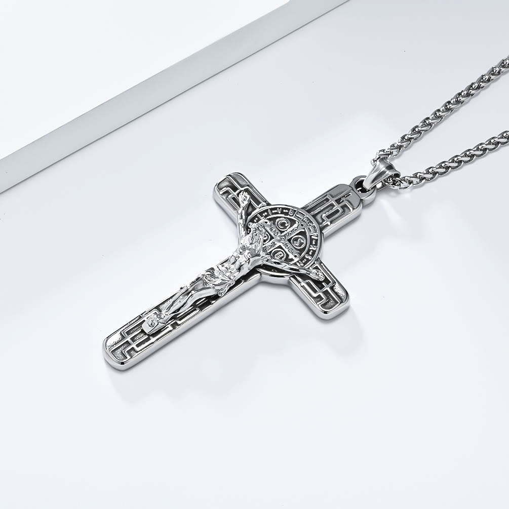 Christianartworkshop Classic Retro Style Crucifix St. Benedict Medal Protection Pendant Necklace