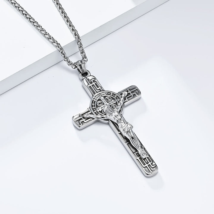 Christianartworkshop Classic Retro Style Crucifix St. Benedict Medal Protection Pendant Necklace