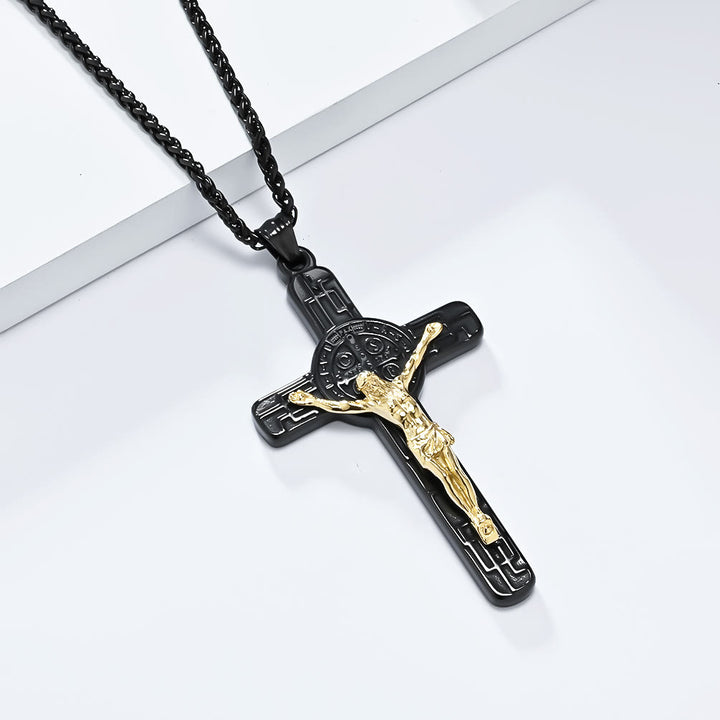 Christianartworkshop Classic Retro Style Crucifix St. Benedict Medal Protection Pendant Necklace