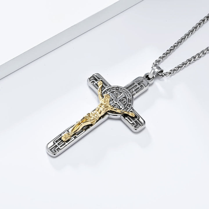 Christianartworkshop Classic Retro Style Crucifix St. Benedict Medal Protection Pendant Necklace