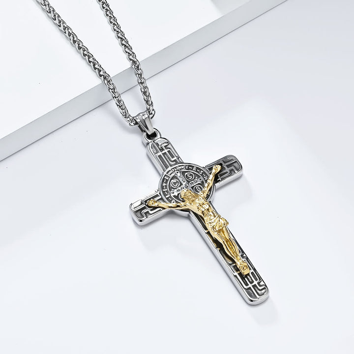 Christianartworkshop Classic Retro Style Crucifix St. Benedict Medal Protection Pendant Necklace