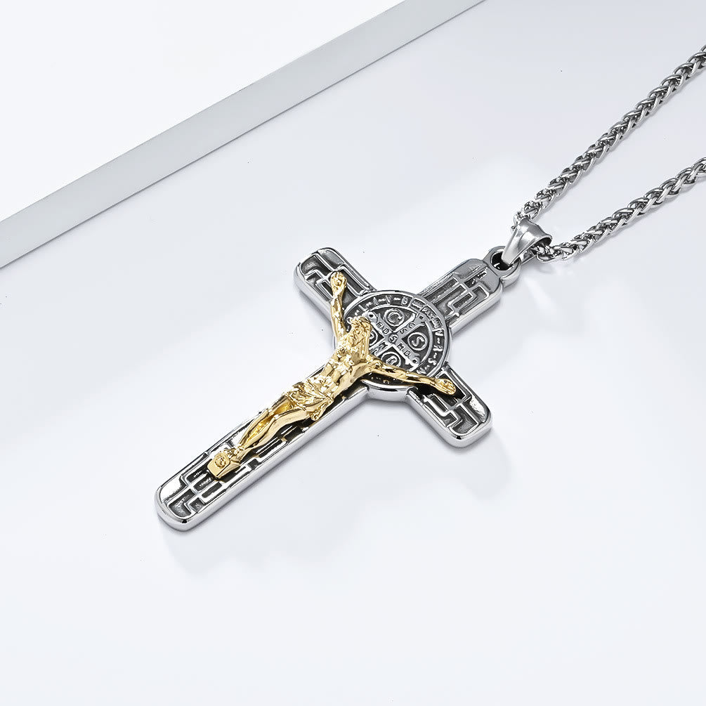 Christianartworkshop Classic Retro Style Crucifix St. Benedict Medal Protection Pendant Necklace