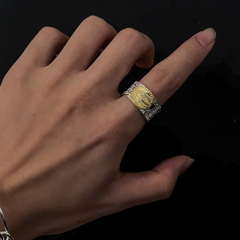 Christianartworkshop Retro Style Two-tone Gold Miraculous Medal Blessing Mary Alloy Adjustable Ring - image 2