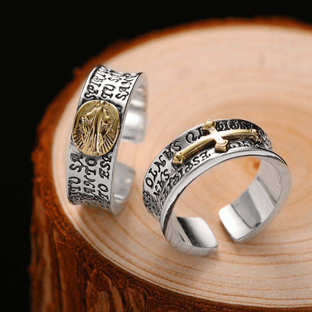 Christianartworkshop Retro Style Two-tone Gold Miraculous Medal Blessing Mary Alloy Adjustable Ring - Miraculous Medal(Suitable for US sizes 7-9) - image 0