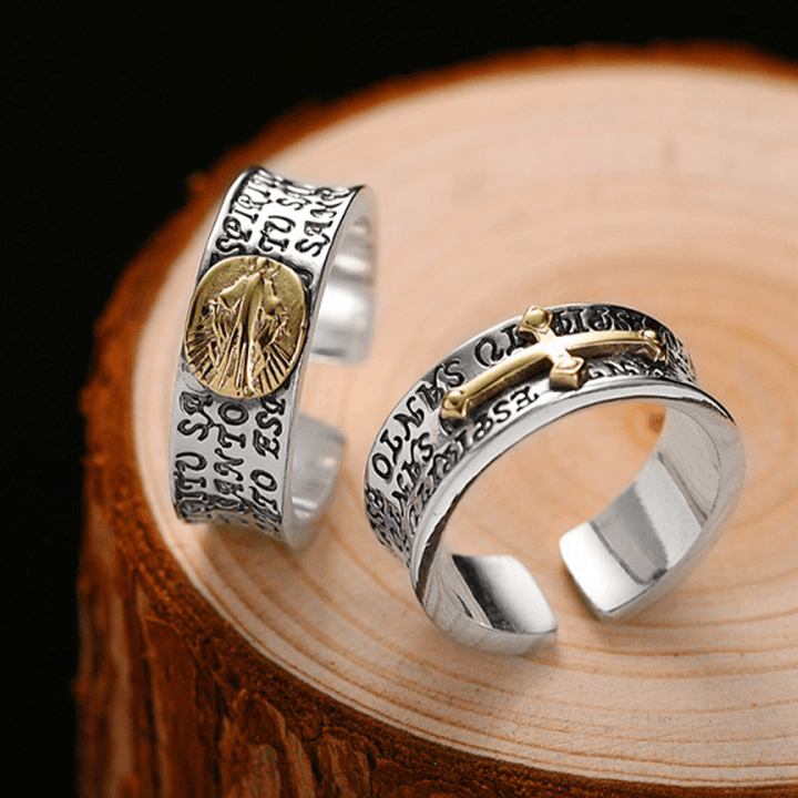 Christianartworkshop Retro Style Two-tone Gold Miraculous Medal Blessing Mary Alloy Adjustable Ring - Miraculous Medal(Suitable for US sizes 7-9) - image 0