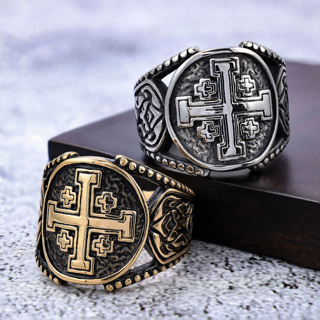 Christianartworkshop Classic Style Old Craft Jerusalem Cross Symbol Alloy Ring