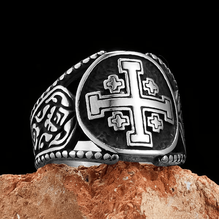 Christianartworkshop Classic Style Old Craft Jerusalem Cross Symbol Alloy Ring - Silver - US 15 - image 0