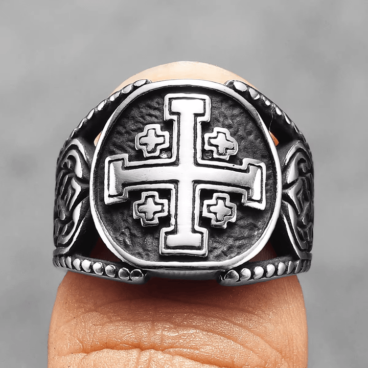 Christianartworkshop Classic Style Old Craft Jerusalem Cross Symbol Alloy Ring