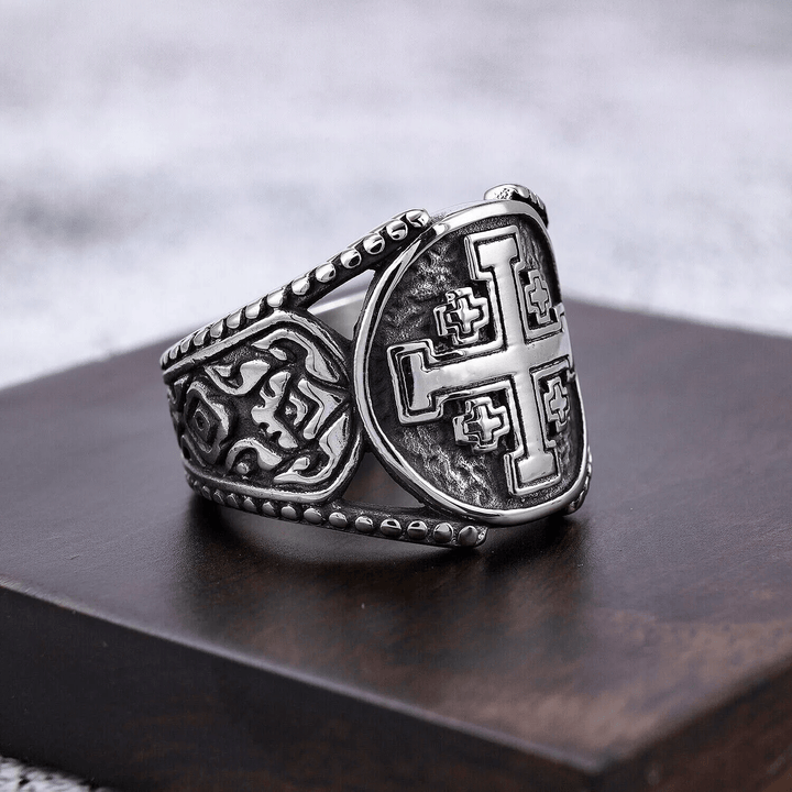 Christianartworkshop Classic Style Old Craft Jerusalem Cross Symbol Alloy Ring - image 2