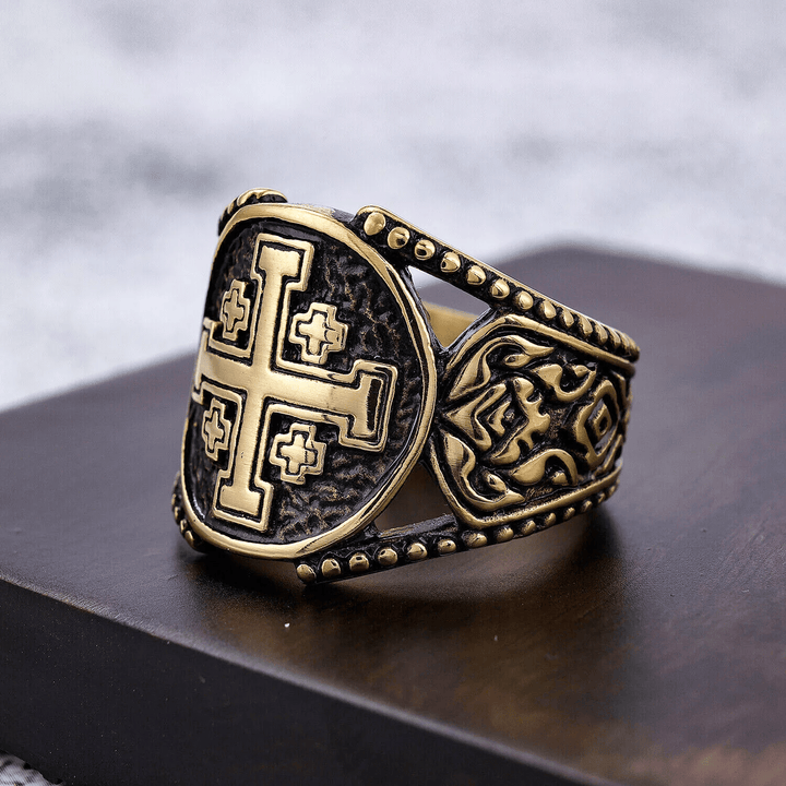 Christianartworkshop Classic Style Old Craft Jerusalem Cross Symbol Alloy Ring