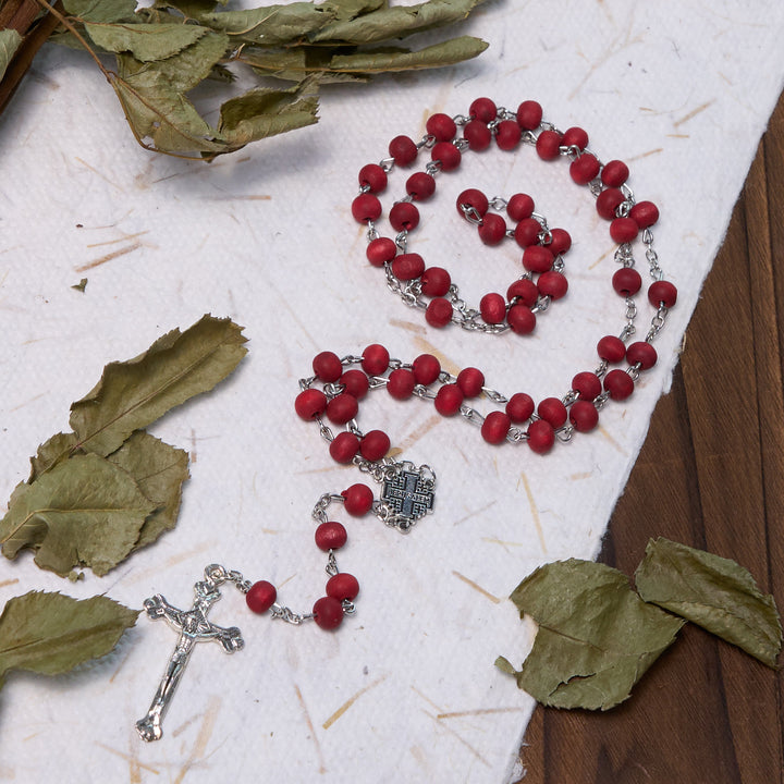 FREE Today: Jerusalem Medal & Crucifix of 7 mm Round White Rosewood Alloy Chain Rosary