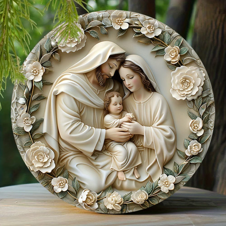 Christianartworkshop Realistic Style Stereo Nativity Scene Floral Wreath Christmas Nativity Hanging Ornaments