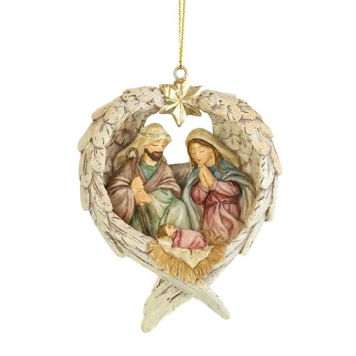 Christianartworkshop Classic Style Nativity Scene Angels Wings Star Christmas Nativity Hanging Ornaments