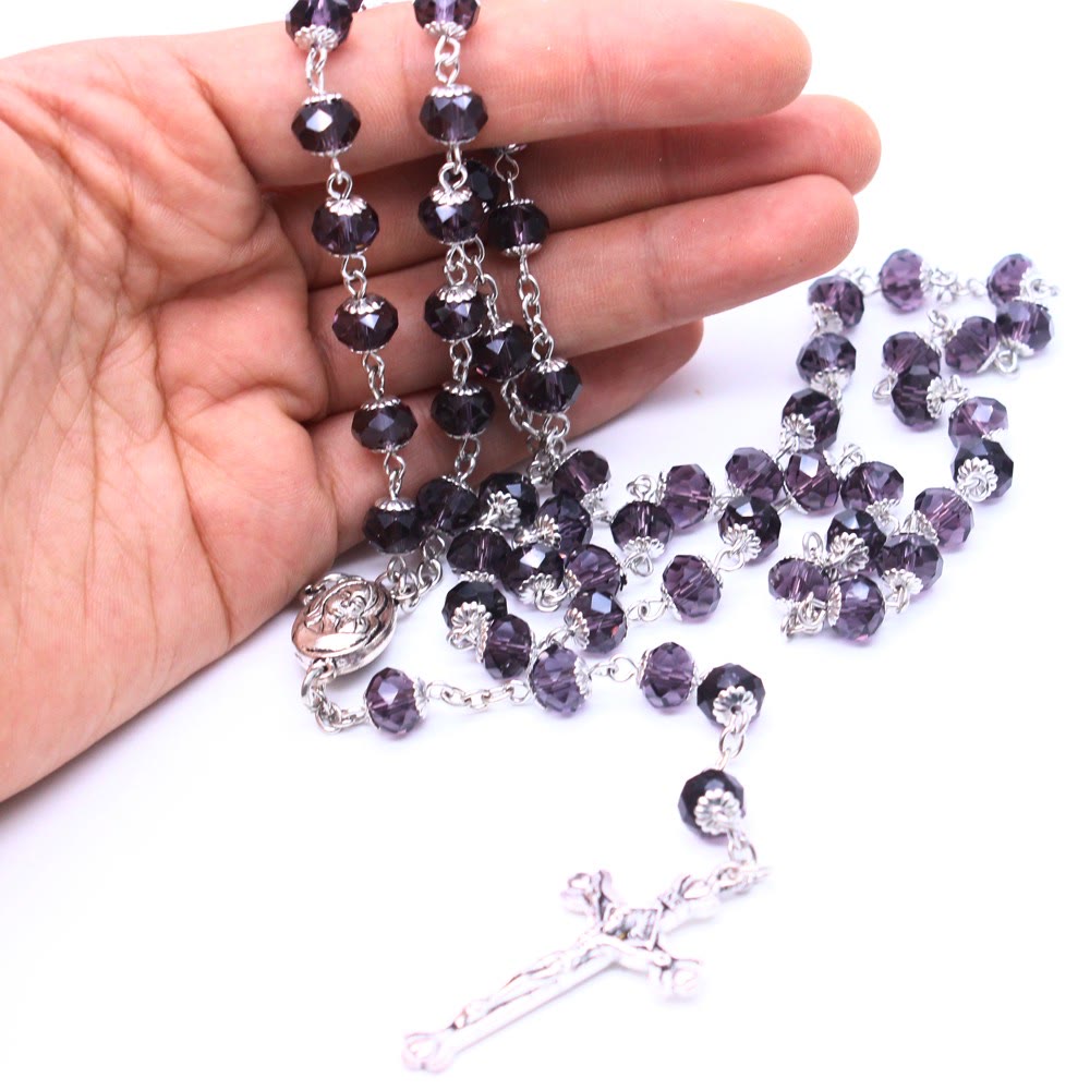 Christianartworkshop Madonna and Child & Crucifix of 6*8 mm Polyhedron Multicolor Glass Alloy Chain Rosary - image 8