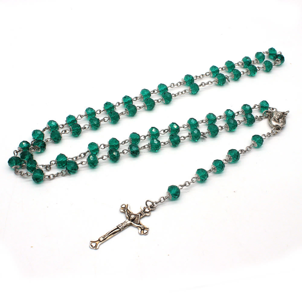 Christianartworkshop Madonna and Child & Crucifix of 6*8 mm Polyhedron Multicolor Glass Alloy Chain Rosary
