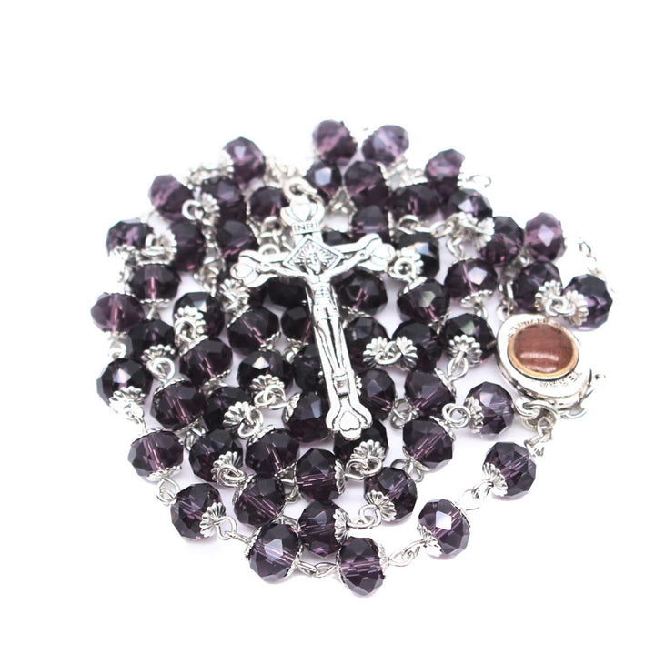 Christianartworkshop Madonna and Child & Crucifix of 6*8 mm Polyhedron Multicolor Glass Alloy Chain Rosary - Purple - image 5