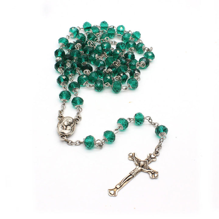 Christianartworkshop Madonna and Child & Crucifix of 6*8 mm Polyhedron Multicolor Glass Alloy Chain Rosary