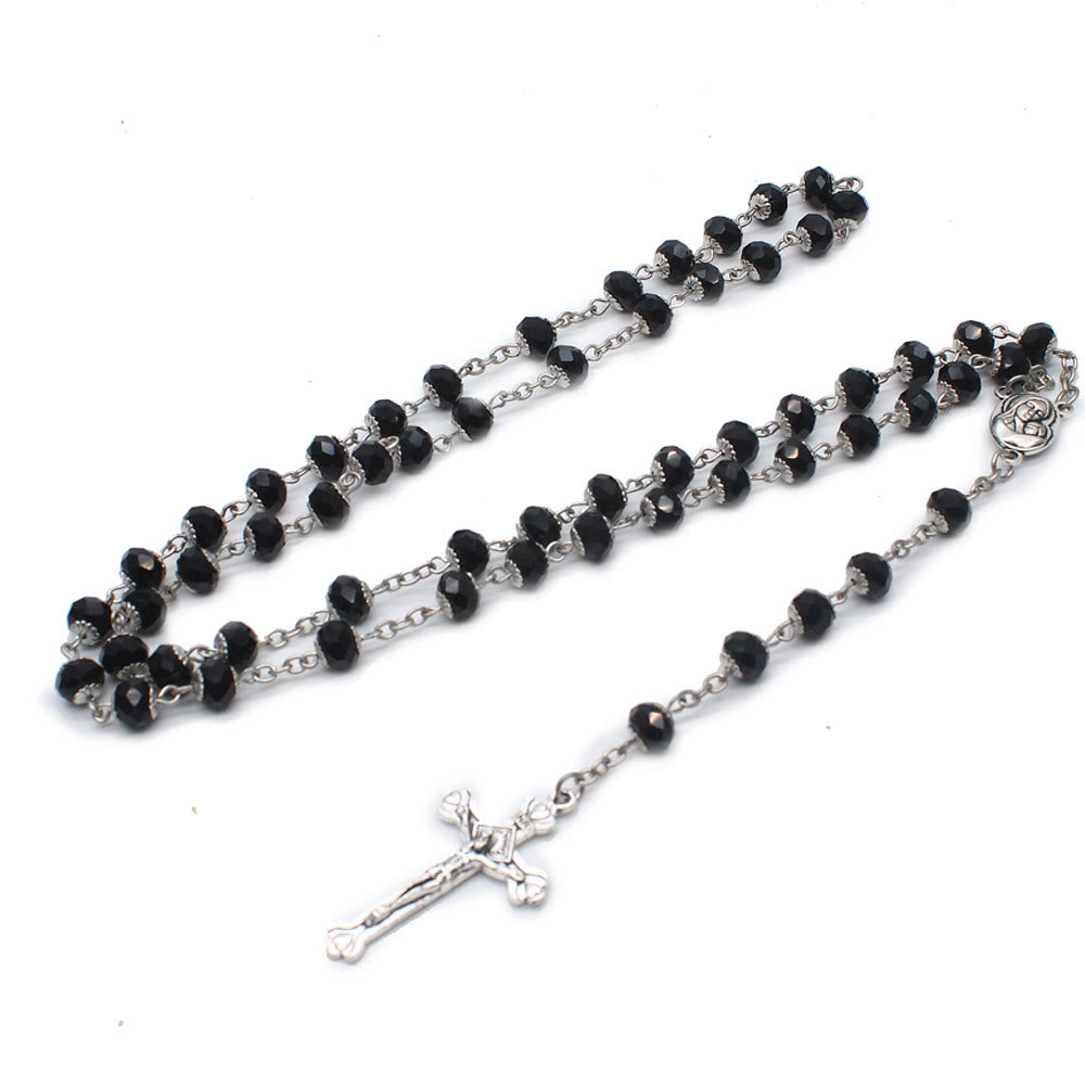 Christianartworkshop Madonna and Child & Crucifix of 6*8 mm Polyhedron Multicolor Glass Alloy Chain Rosary