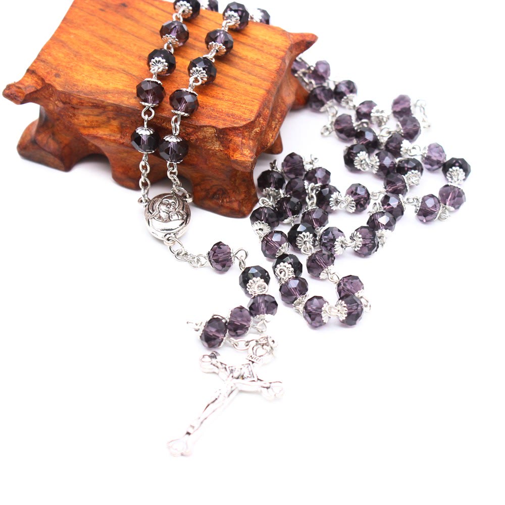 Christianartworkshop Madonna and Child & Crucifix of 6*8 mm Polyhedron Multicolor Glass Alloy Chain Rosary - image 9