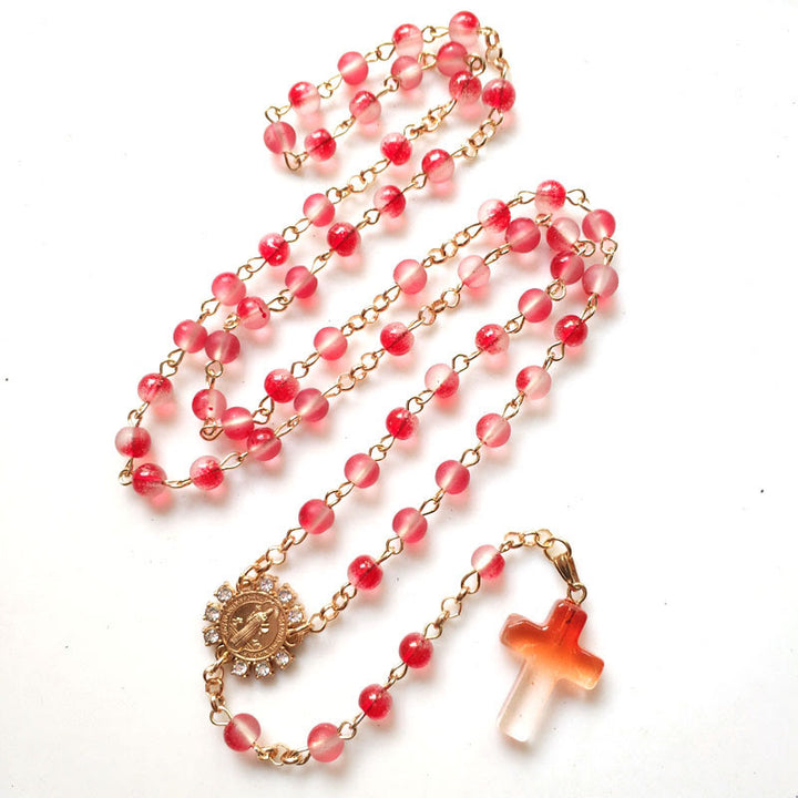 Christianartworkshop St. Benedict Medal & Cross of 6 mm Round Red Glass Alloy Chain Rosary