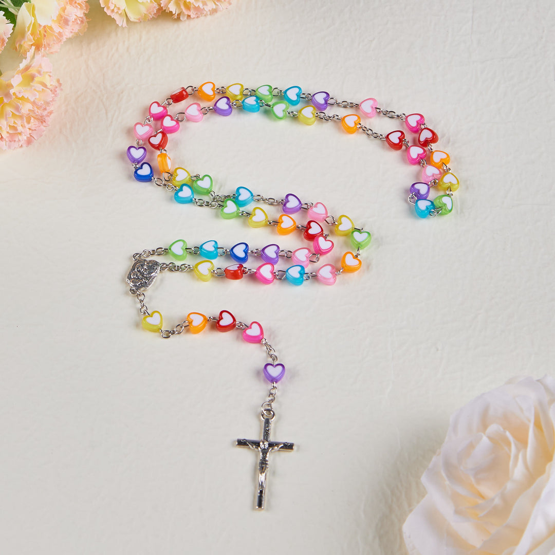 Rainbow Heart Colorful Rosary