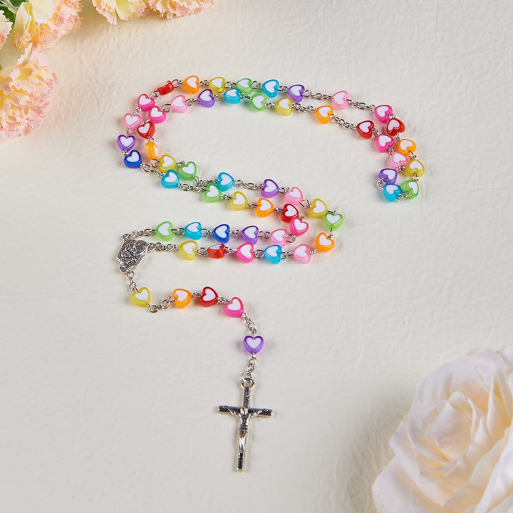 Rainbow Heart Colorful Rosary