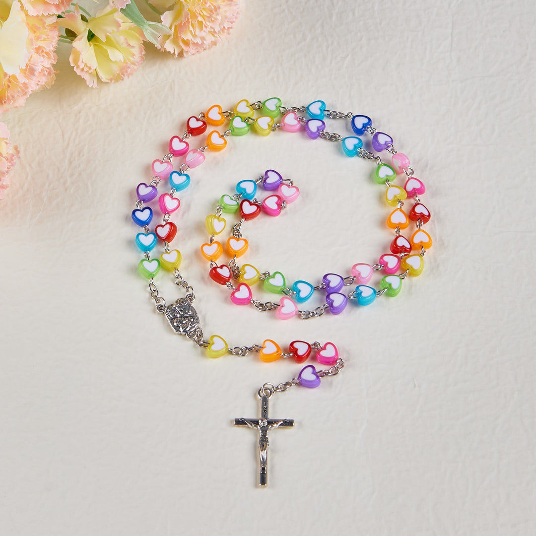 Rainbow Heart Colorful Rosary