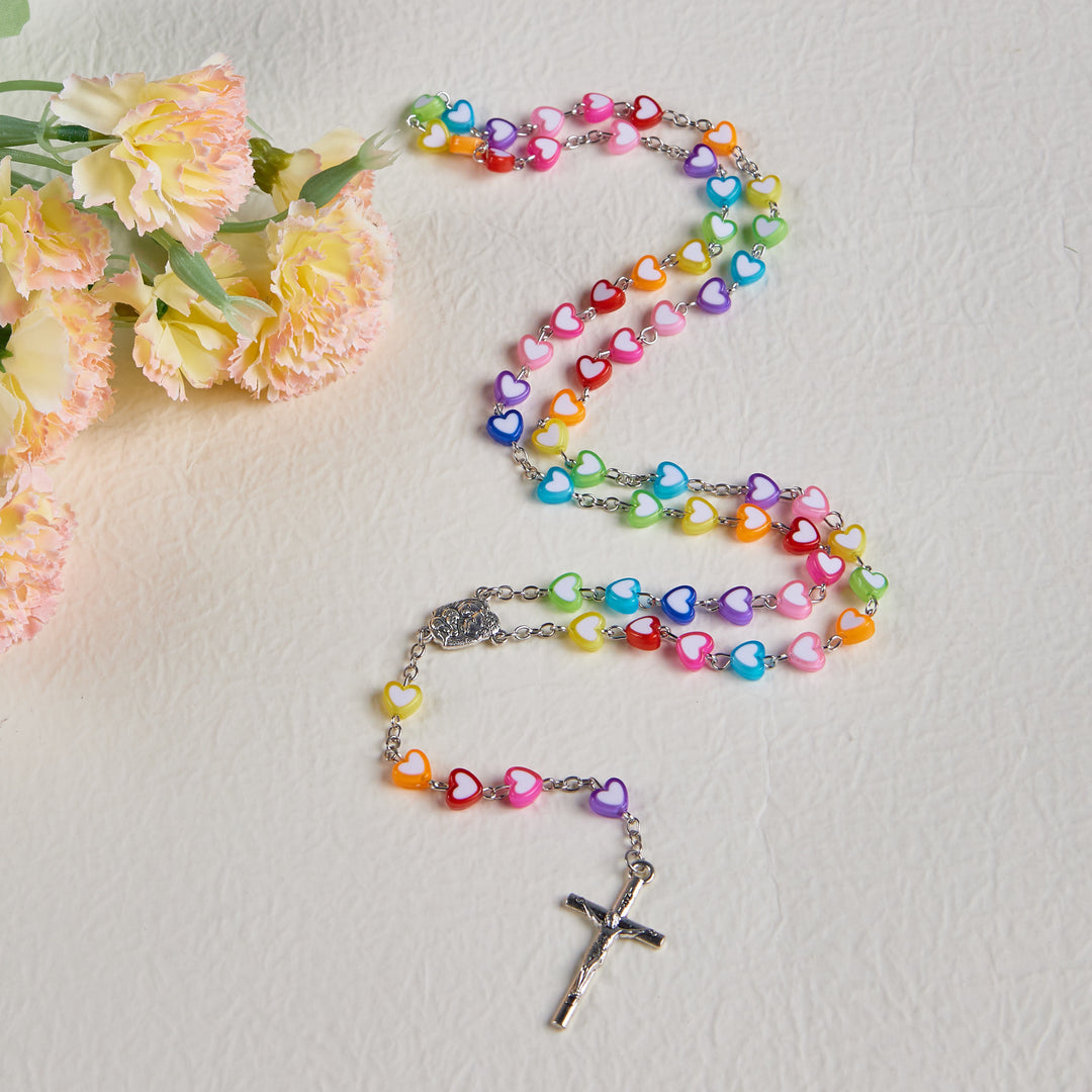 Rainbow Heart Colorful Rosary