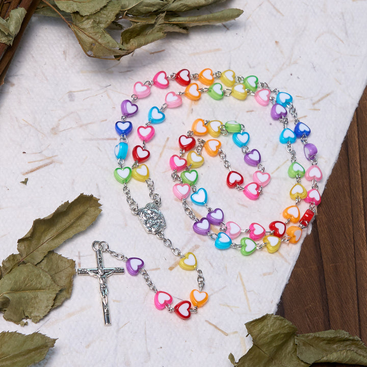 Rainbow Heart Colorful Rosary