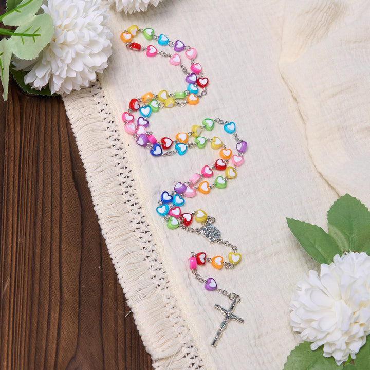 Rainbow Heart Colorful Rosary