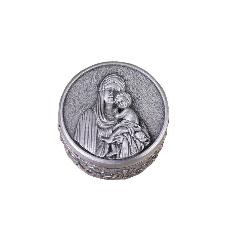 Christianartworkshop Classic Retro Style Crafted Madonna and Child Zinc Alloy Storage Box