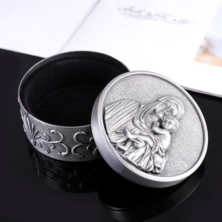 Christianartworkshop Classic Retro Style Crafted Madonna and Child Zinc Alloy Storage Box