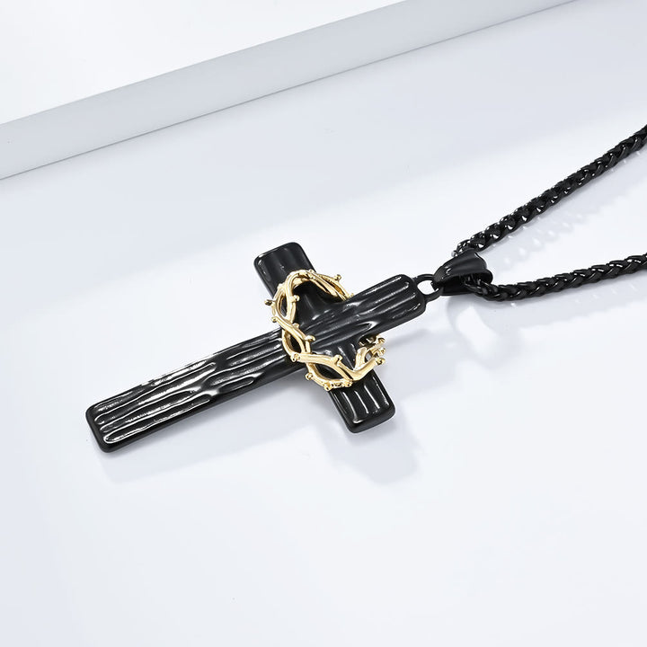 Christianartworkshop Modern Style Jesus Crown Of Thorns Cross Sacred Protection Pendant Necklace