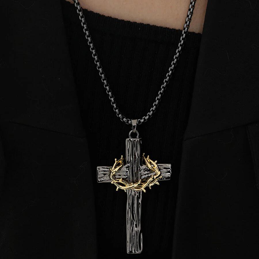 Christianartworkshop FAITH AS YOUR ARMOR: Jesus Crown Of Thorns Cross Sacred Necklace
