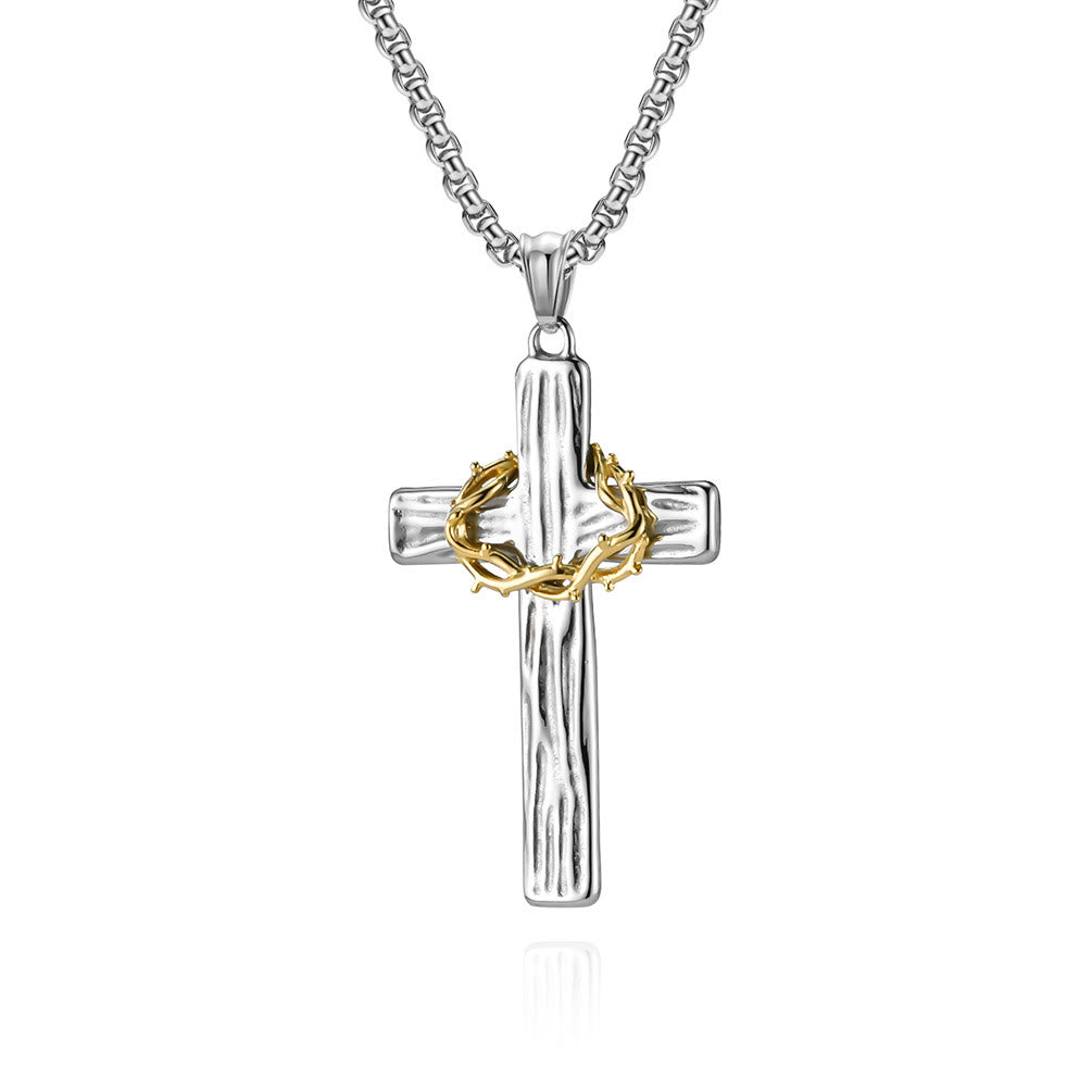 Christianartworkshop FAITH AS YOUR ARMOR: Jesus Crown Of Thorns Cross Sacred Necklace