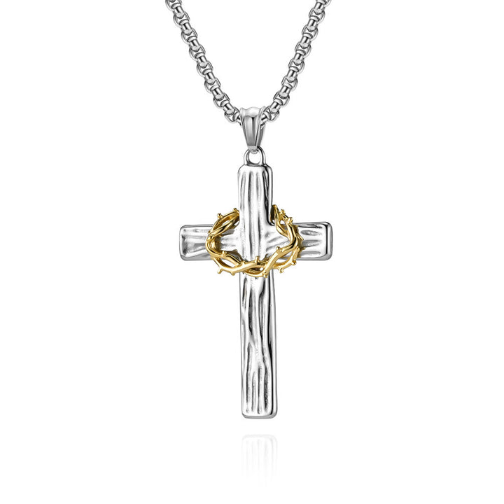 Christianartworkshop FAITH AS YOUR ARMOR: Jesus Crown Of Thorns Cross Sacred Necklace