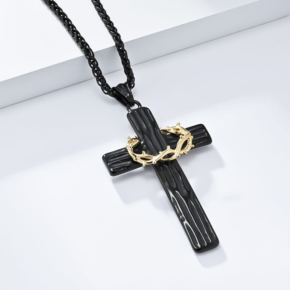 Christianartworkshop Modern Style Jesus Crown Of Thorns Cross Sacred Protection Pendant Necklace