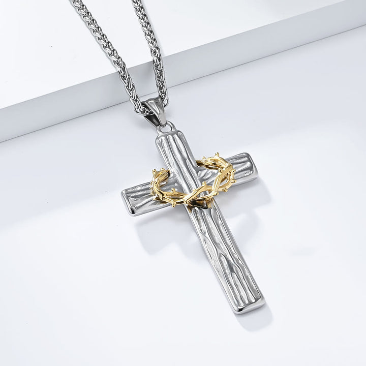 Christianartworkshop Modern Style Jesus Crown Of Thorns Cross Sacred Protection Pendant Necklace