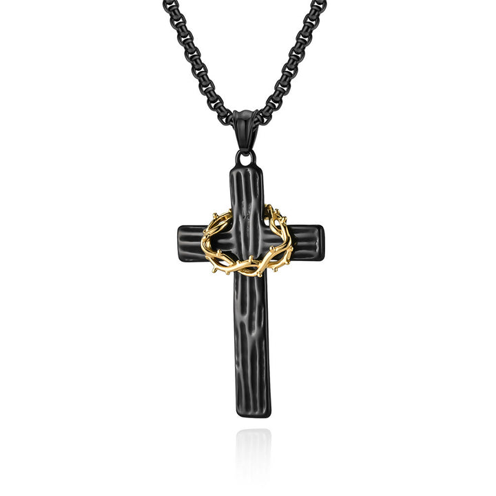 Christianartworkshop Modern Style Jesus Crown Of Thorns Cross Sacred Protection Pendant Necklace