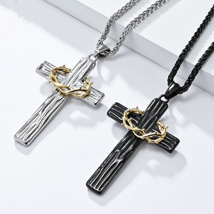 Christianartworkshop Modern Style Jesus Crown Of Thorns Cross Sacred Protection Pendant Necklace