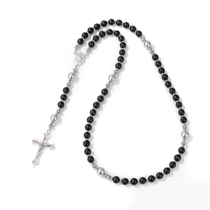 Christianartworkshop Natural Stone & Pearl Our Lady Medal Prayer Rosary - Black - image 20