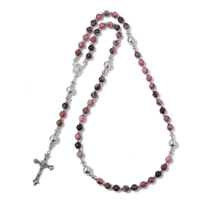 Christianartworkshop Natural Stone & Pearl Miraculous Medal Prayer Rosary