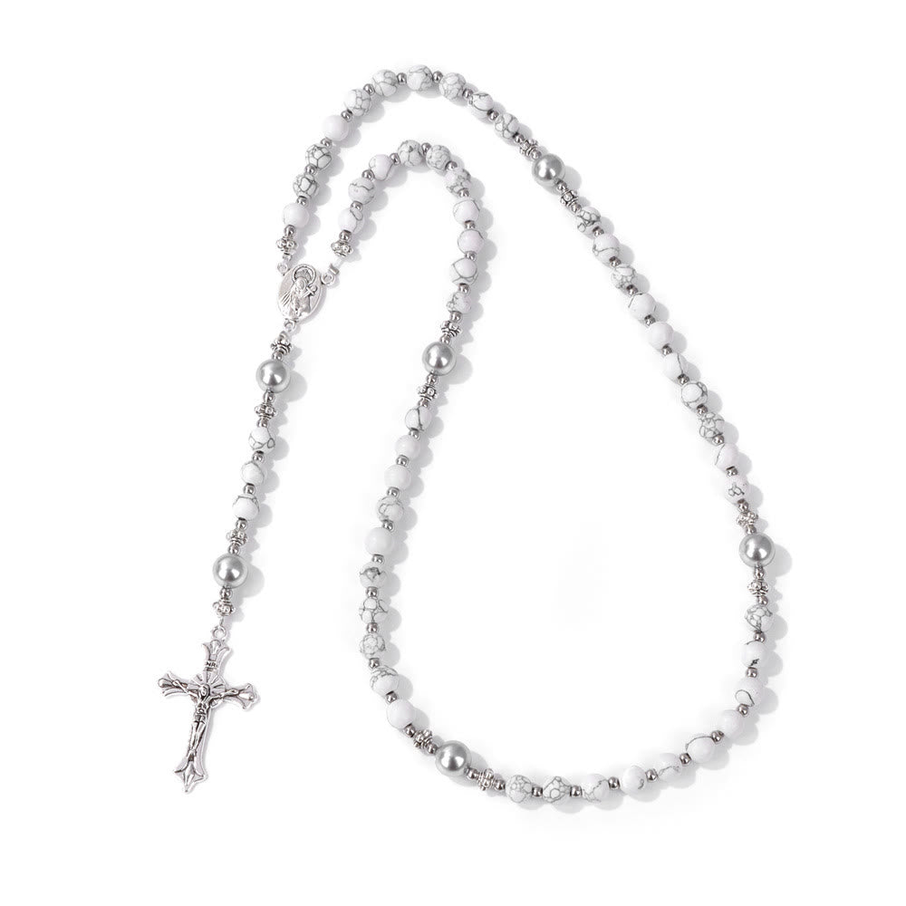 Christianartworkshop Natural Stone & Pearl Miraculous Medal Prayer Rosary