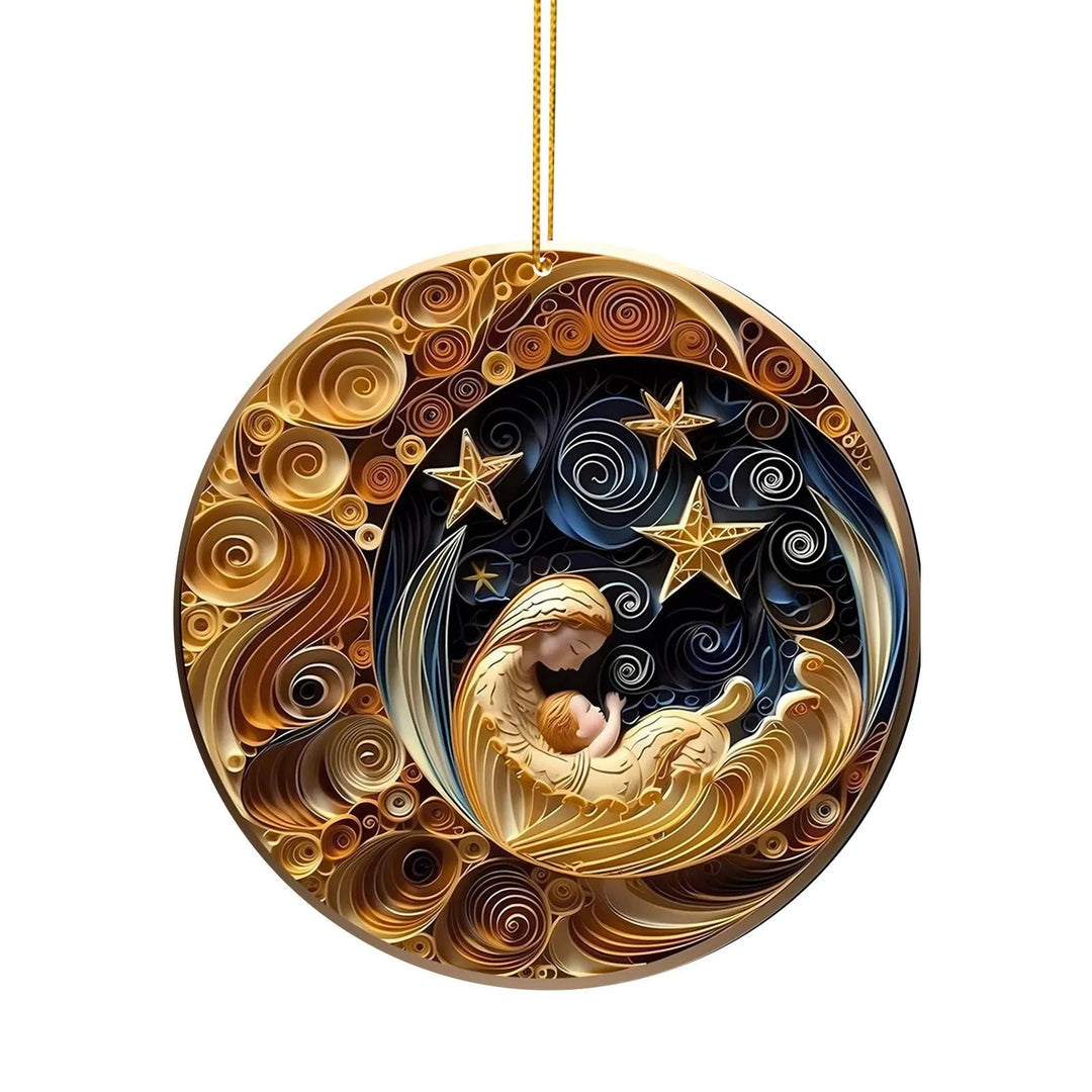Christianartworkshop Colored Style Nativity Scene Star Moon Holy Night Acrylic Christmas Nativity Hanging Ornaments - image 3