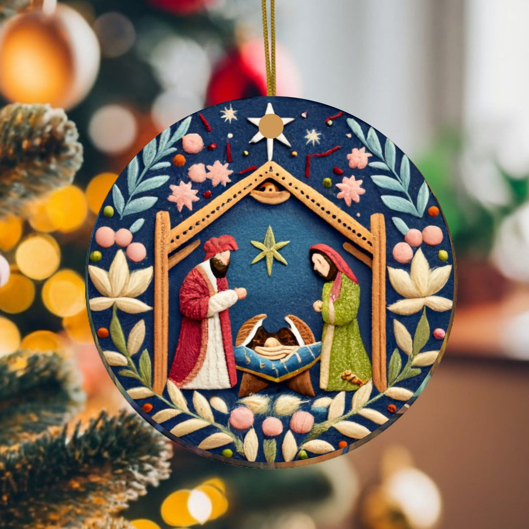 Christianartworkshop Colored Style Nativity Scene Floral Starry Night Acrylic Christmas Nativity Hanging Ornaments - Ceramics - image 0
